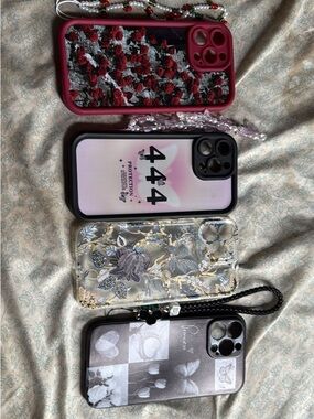 SHEIN Four-Piece Decorative Phone Case Set — Pink, Black, Clear, Gray